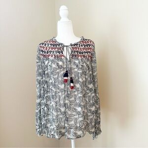Sundance Adeliah Smocked Paisley Tassel Tie Top - Small